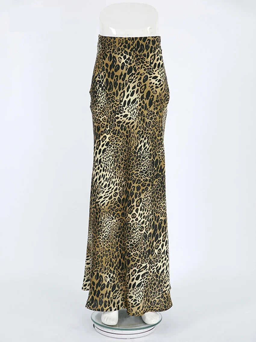 Women Mermaid Leopard Print Maxi Skirt Maxi Skirts