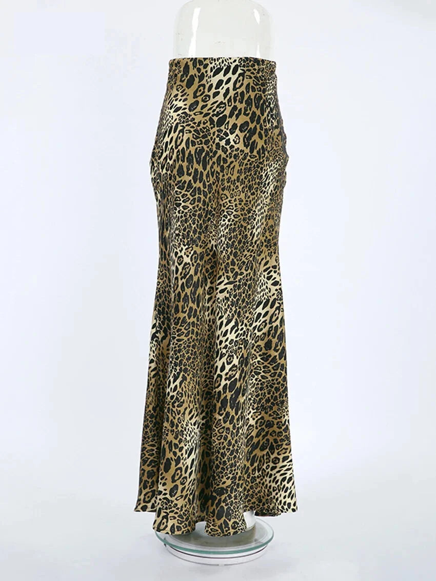 Women Mermaid Leopard Print Maxi Skirt Maxi Skirts