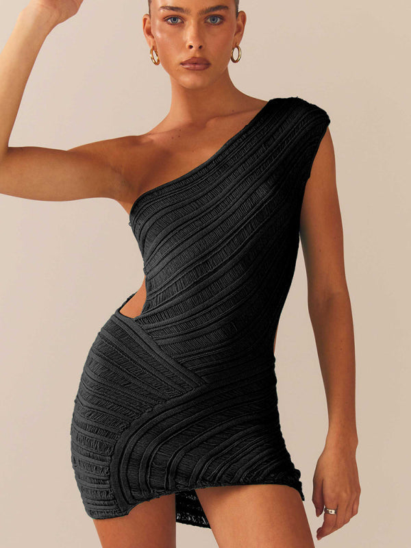 Party-Ready One-Shoulder Knit Cutout Micro Mini Dress Club