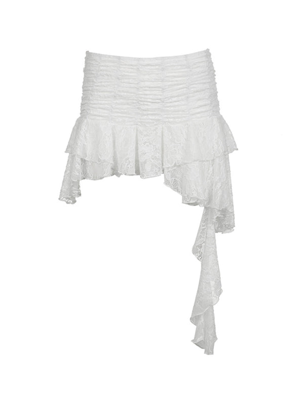 Layers Asymmetric Ruffle Lace Mini Skirt Mini Skirts