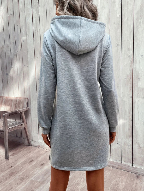 Sporty Hooded Sweatshirt Dress with Stripe Accents, Kangaroo