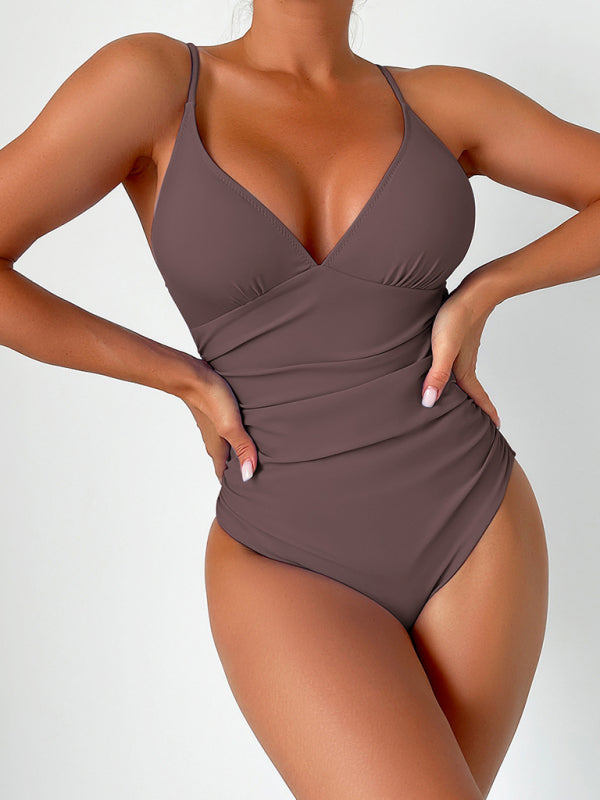 Sculpted Silhouette Tummy Control Solid Ruched One-Piece Swimwear