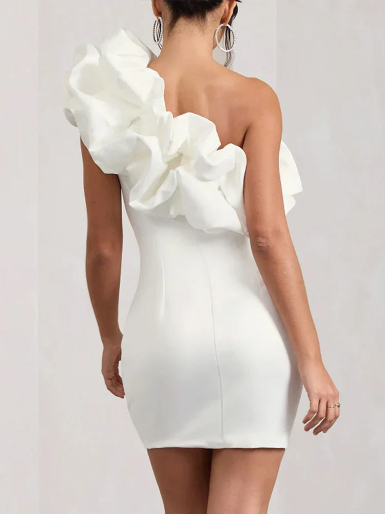 Satin Flounce One-Shoulder Dress for Cocktail Affairs Elegant