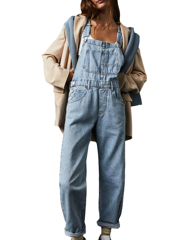 Loose Bib Jeans Utility Overalls - Women's Denim Playsuit	