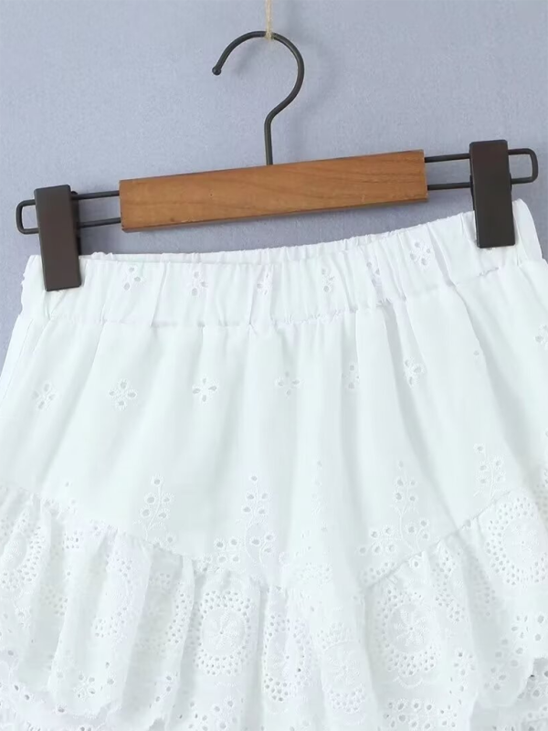 Handcrafted Cotton Mini Skirt with Embroidered Layers Skrits