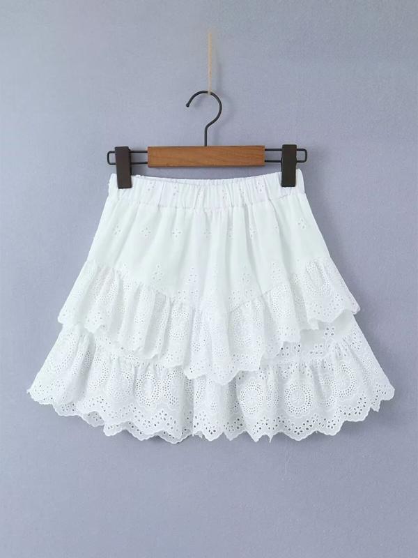 Handcrafted Cotton Mini Skirt with Embroidered Layers Skrits