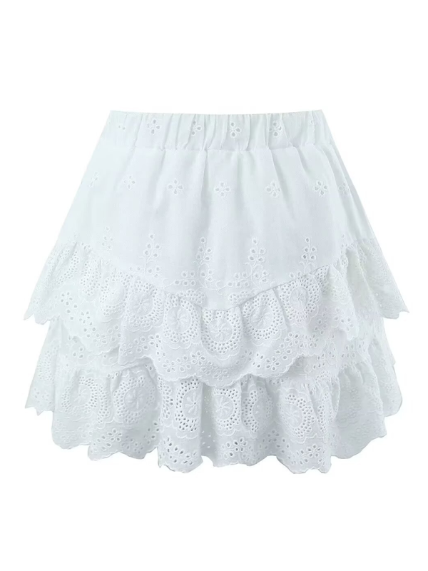 Handcrafted Cotton Mini Skirt with Embroidered Layers Skrits