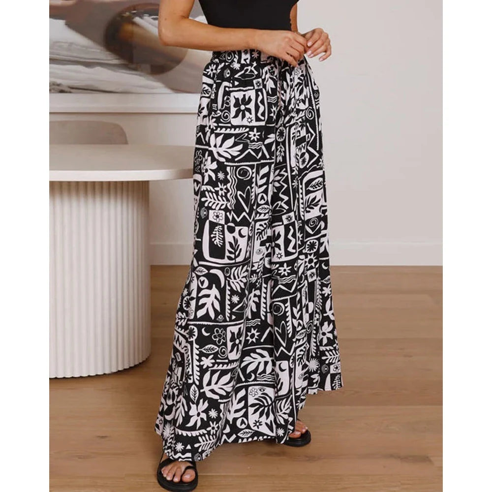 Spring Style Women's Floral Wide-Leg Smocked Pants Pants