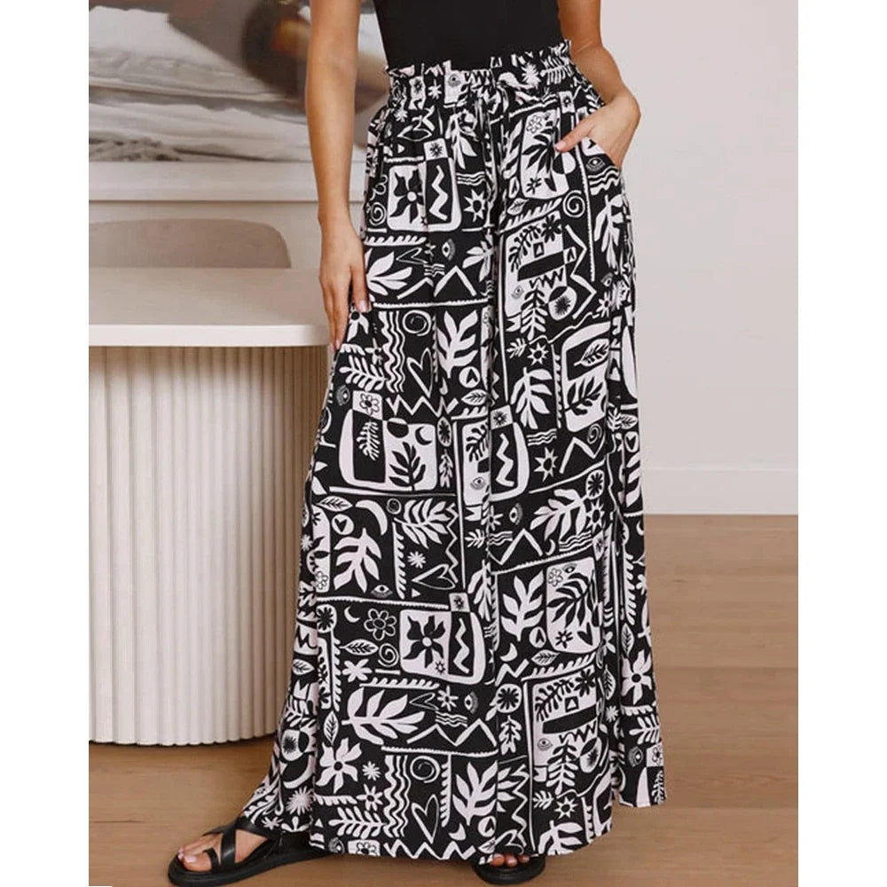 Spring Style Women's Floral Wide-Leg Smocked Pants Pants