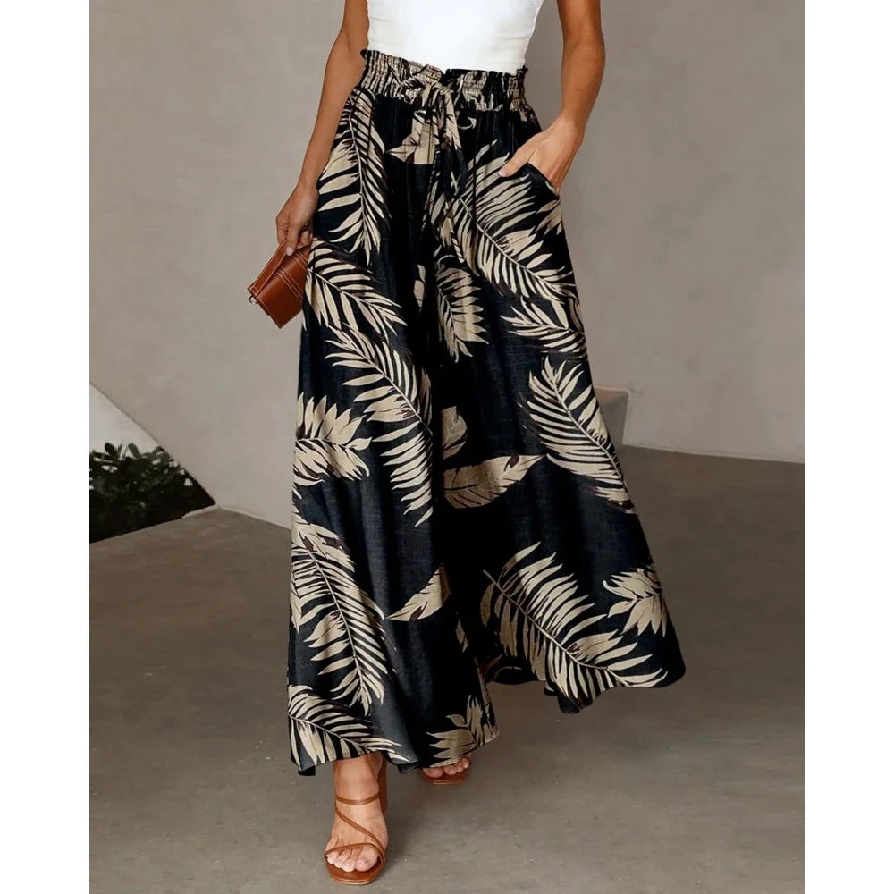 Spring Style Women's Floral Wide-Leg Smocked Pants Pants