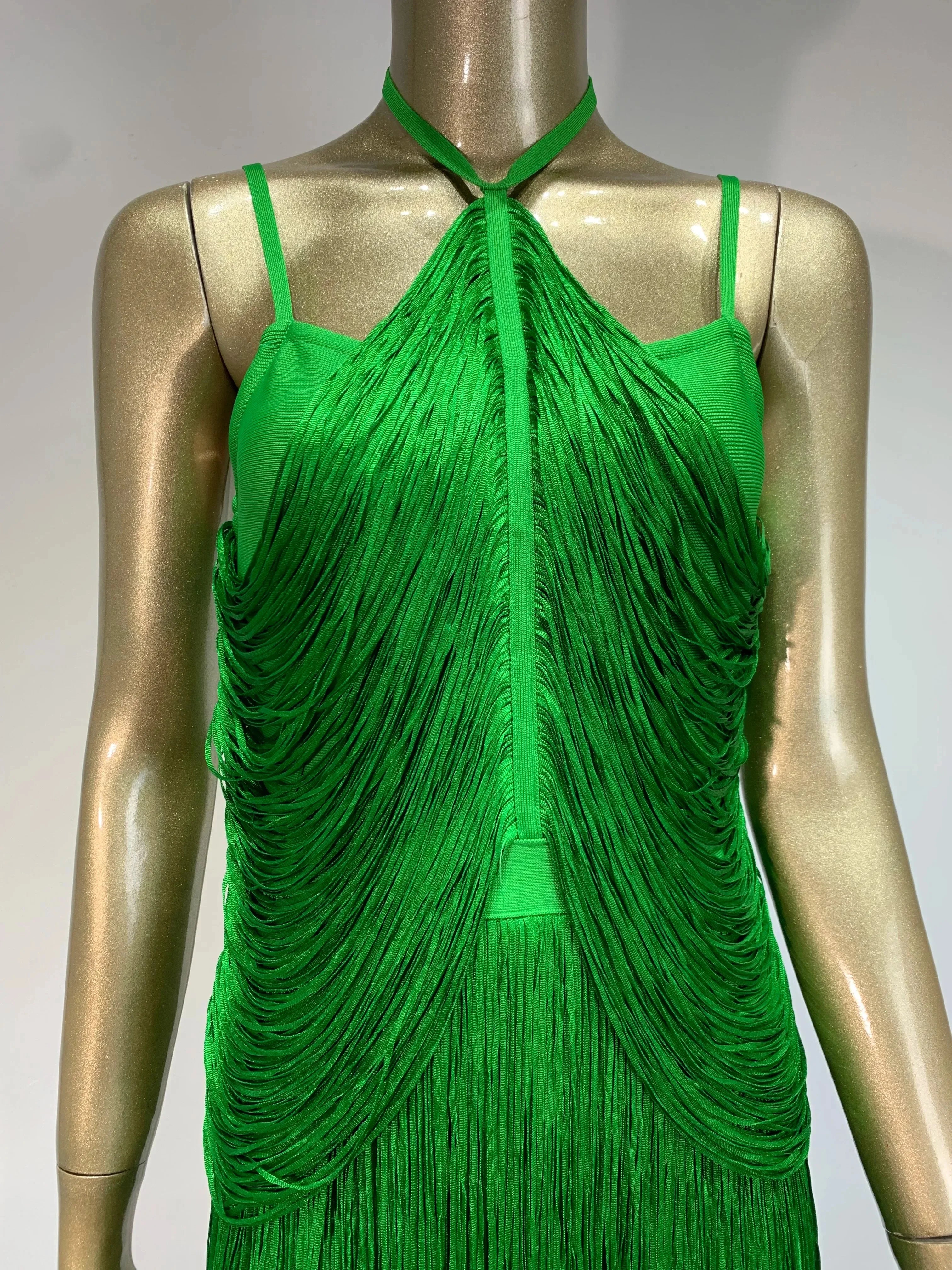 Green Fringe Gala Gown 1920s Inspired Flapper Dress Gowns