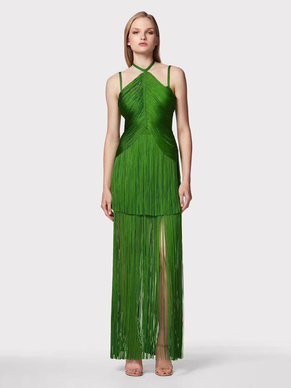 Green Fringe Gala Gown 1920s Inspired Flapper Dress Gowns