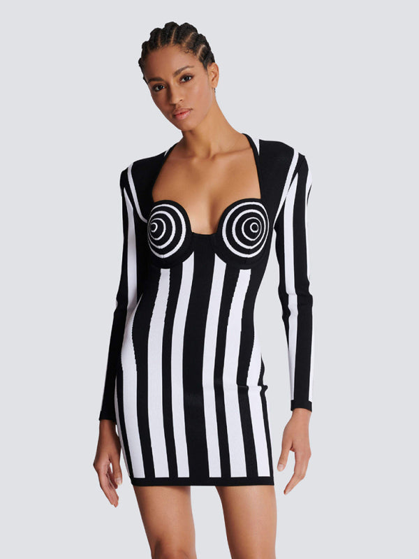 Black and White Optical Illusion Mini Dress	