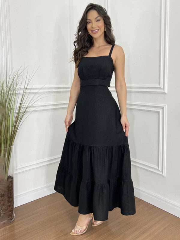 Sweetheart Neckline A-line Tiered Maxi Dress Midi Dresses