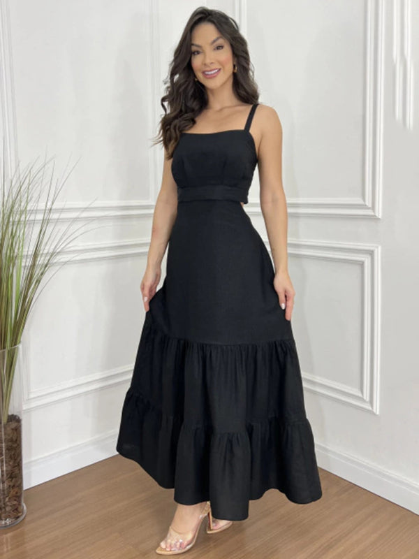 Sweetheart Neckline A-line Tiered Maxi Dress Midi Dresses