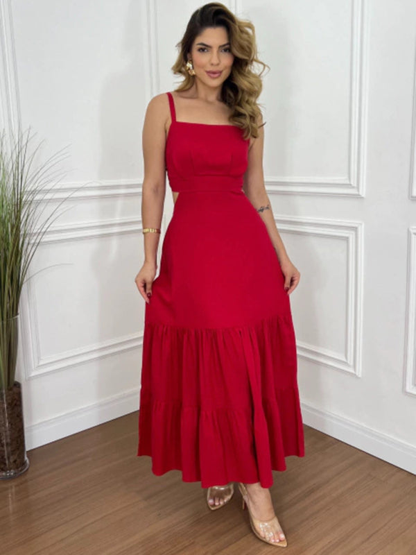 Sweetheart Neckline A-line Tiered Maxi Dress Midi Dresses