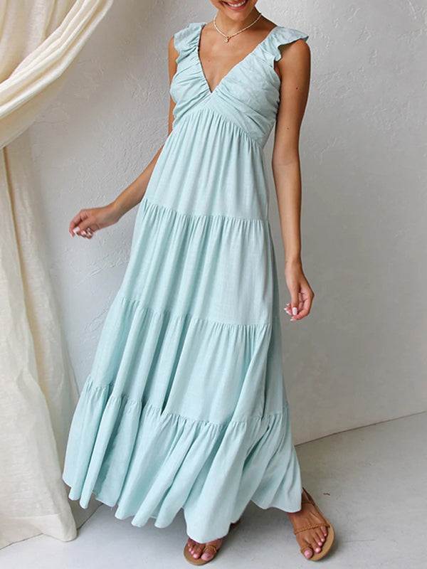 Mint Green Maxi Dress with Tiered Skirt	