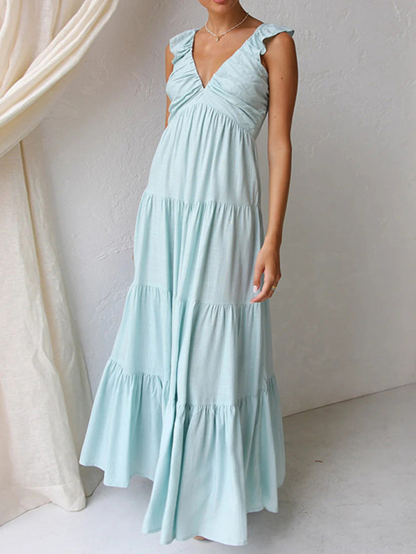 Casual Bohemian Cotton Tiered Maxi Dress Summer Dresses