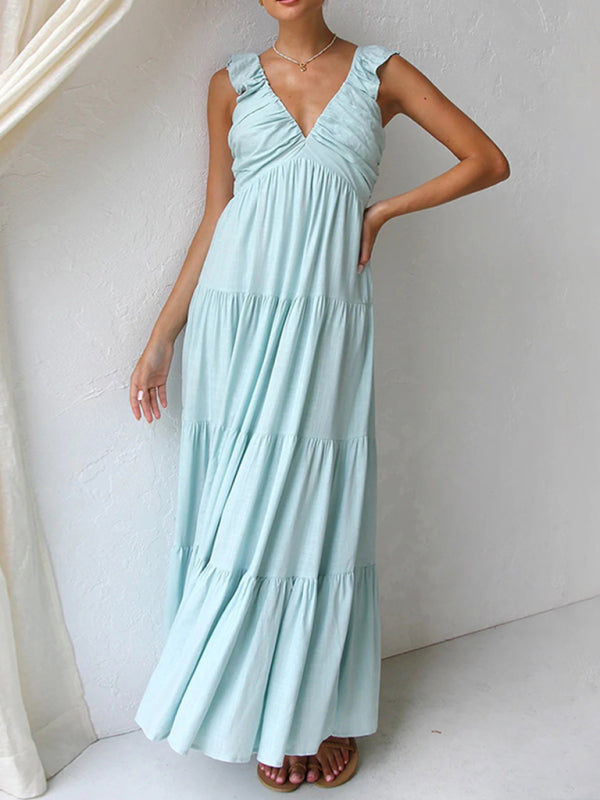 Casual Bohemian Cotton Tiered Maxi Dress Summer Dresses