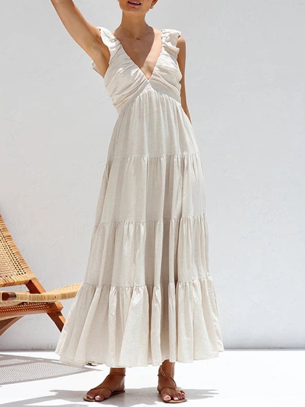 Casual Bohemian Cotton Tiered Maxi Dress Summer Dresses