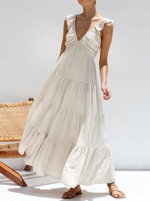 Casual Bohemian Cotton Tiered Maxi Dress Summer Dresses