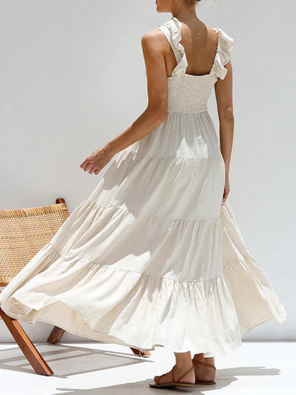 Casual Bohemian Cotton Tiered Maxi Dress Summer Dresses