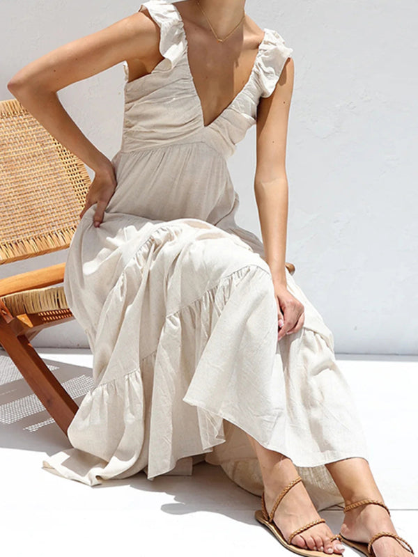 Casual Bohemian Cotton Tiered Maxi Dress Summer Dresses