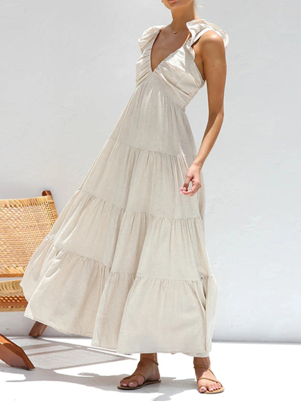 Casual Bohemian Cotton Tiered Maxi Dress Summer Dresses