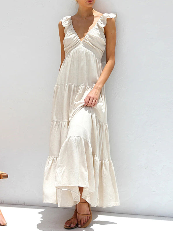 Casual Bohemian Cotton Tiered Maxi Dress Summer Dresses