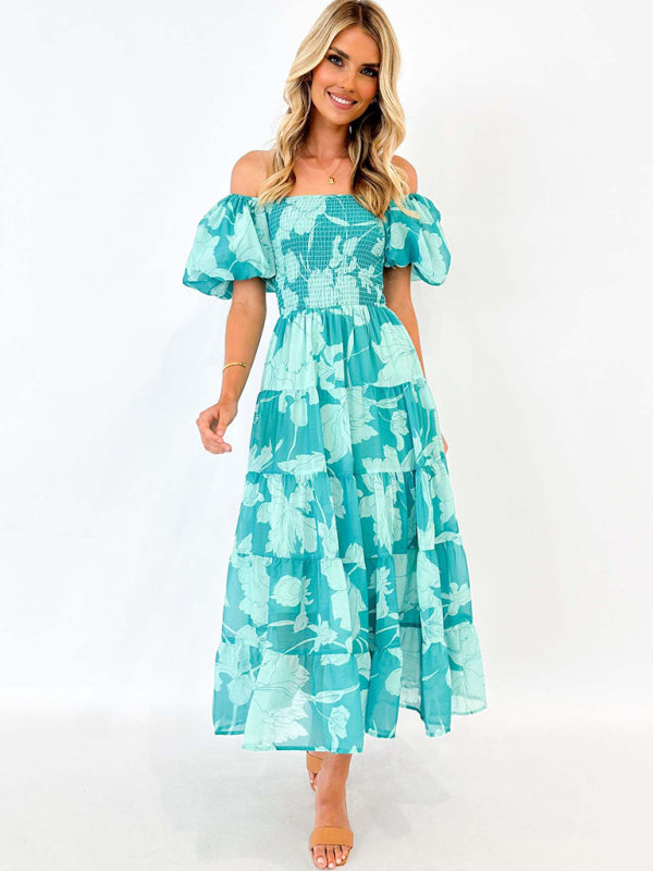 Floral Boho Midi Dress with Off-Shoulder Neckline	