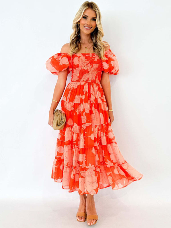 Flowing Boho Floral Off-Shoulder Midi Dress Floral Dresses