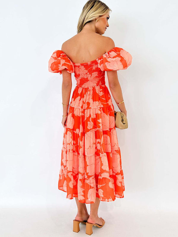 Flowing Boho Floral Off-Shoulder Midi Dress Floral Dresses