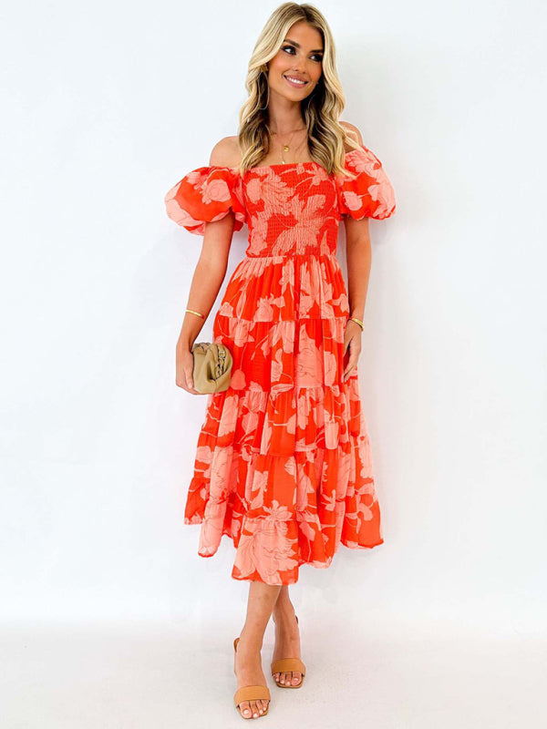 Flowing Boho Floral Off-Shoulder Midi Dress Floral Dresses