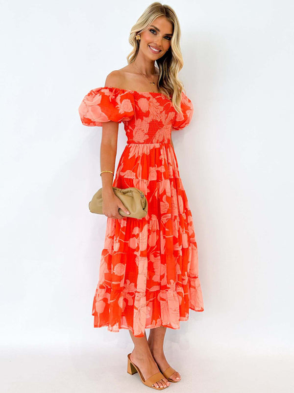 Flowing Boho Floral Off-Shoulder Midi Dress Floral Dresses