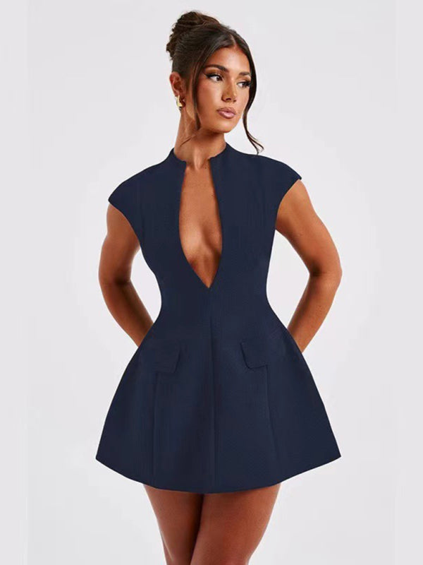 Plunge Neck A-Line Party Dress Elegant Mini Dresses