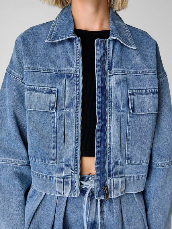 Trendy Denim Jacket & Shorts – Urban Streetwear Outfit Set