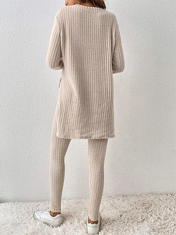 Neutral Knit Longline Pullover & Ribbed Leggings Outfit Outfit