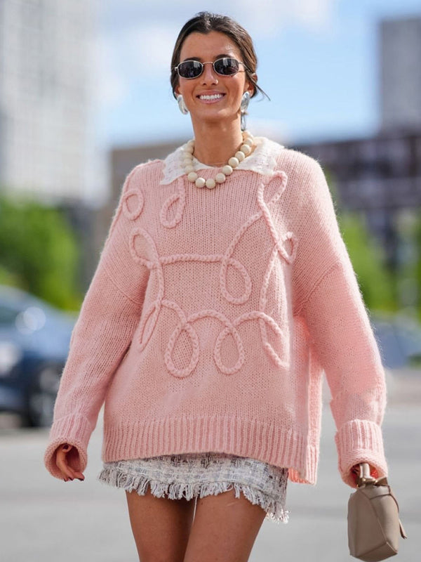 Cable-Knit Pastel Pink Sweater for Women	