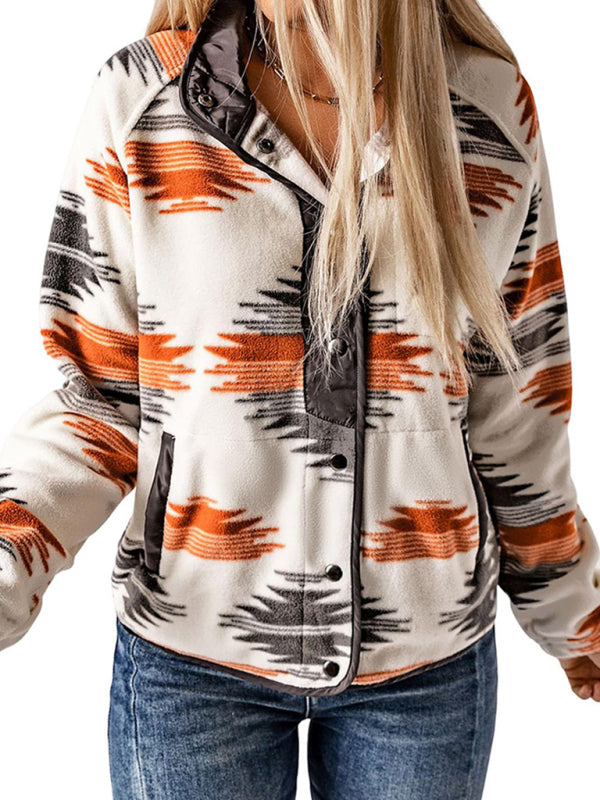 Native-Inspired Outerwear Tribal Print Fleece Jacket Fleece