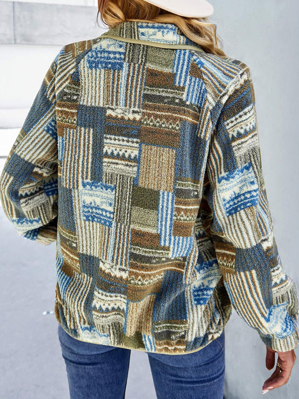 Native-Inspired Outerwear Tribal Print Fleece Jacket Fleece