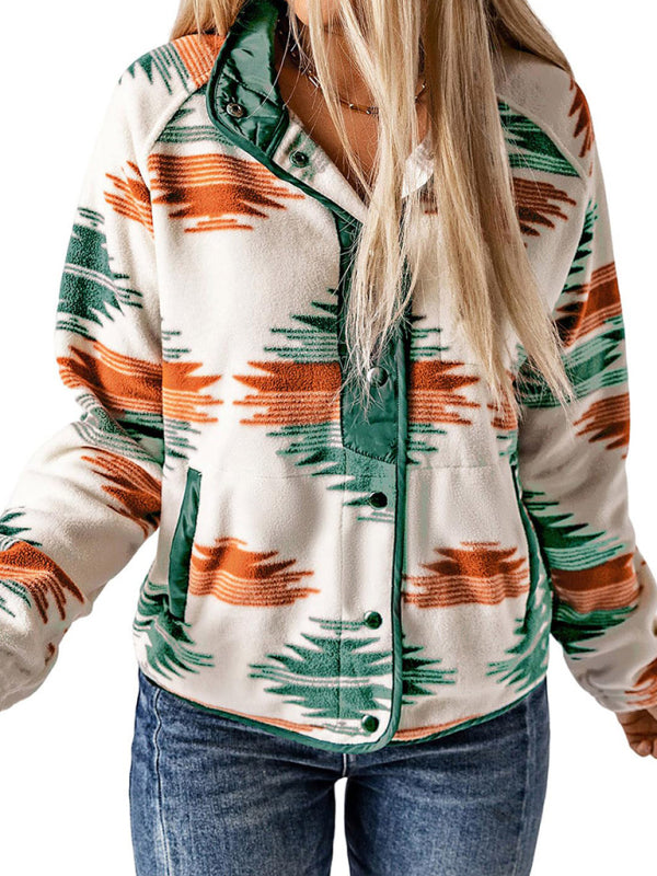 Native-Inspired Outerwear Tribal Print Fleece Jacket Fleece