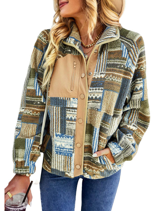 Native-Inspired Outerwear Tribal Print Fleece Jacket Fleece