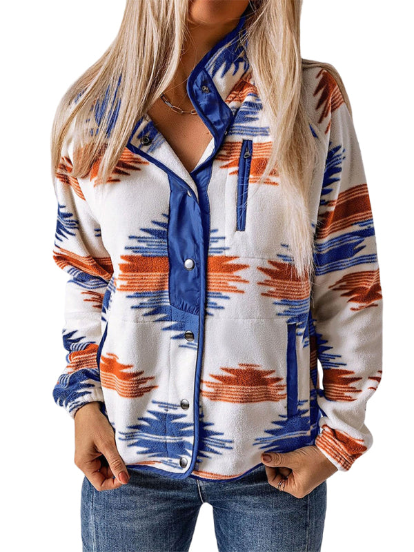 Native-Inspired Outerwear Tribal Print Fleece Jacket Fleece