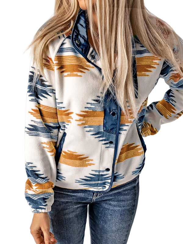 Native-Inspired Outerwear Tribal Print Fleece Jacket Fleece