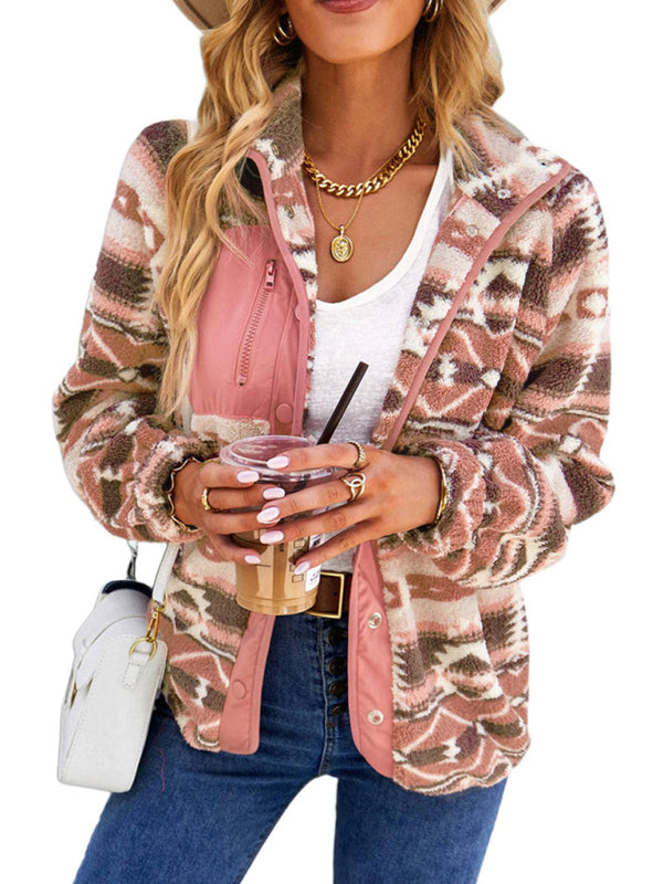 Native-Inspired Outerwear Tribal Print Fleece Jacket Fleece