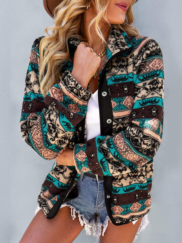 Native-Inspired Outerwear Tribal Print Fleece Jacket Fleece