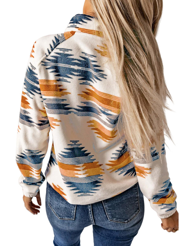 Native-Inspired Outerwear Tribal Print Fleece Jacket Fleece