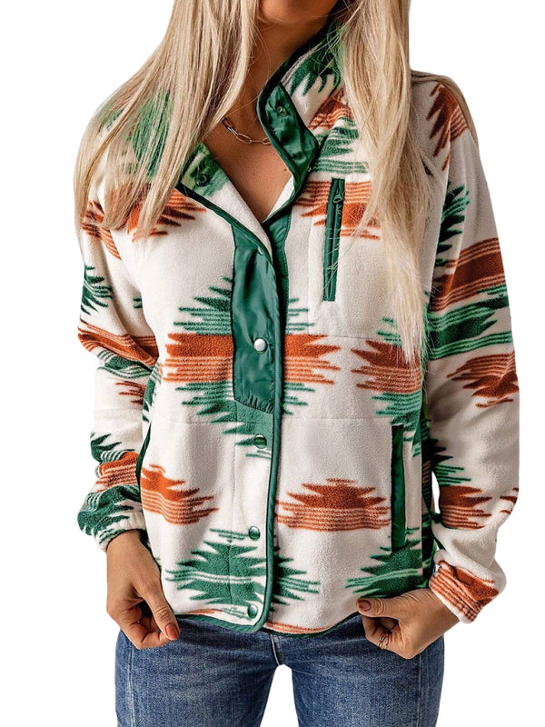 Native-Inspired Outerwear Tribal Print Fleece Jacket Fleece