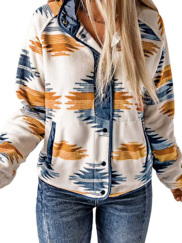 Native-Inspired Outerwear Tribal Print Fleece Jacket Fleece