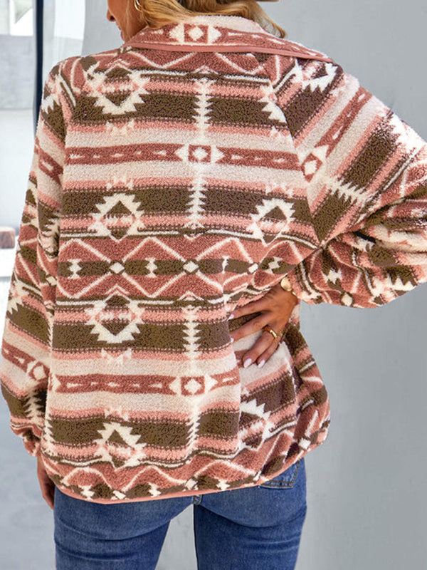 Native-Inspired Outerwear Tribal Print Fleece Jacket Fleece